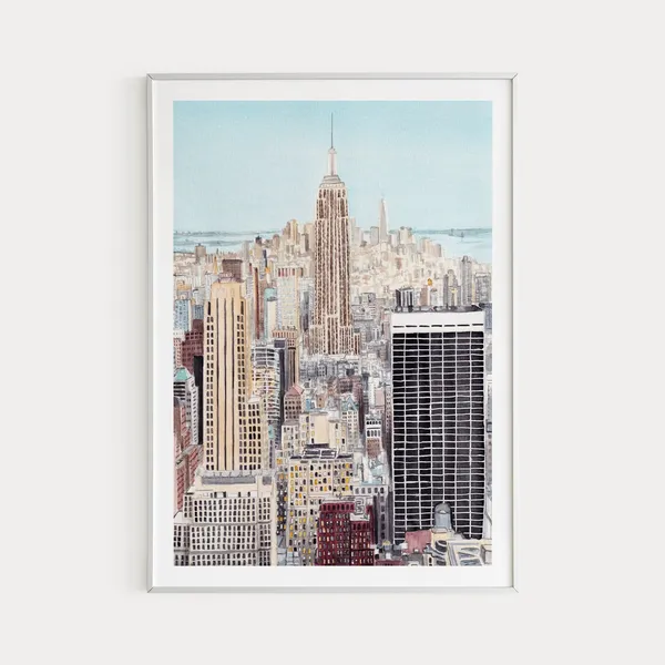 New York Skyline Watercolor Travel Poster Art Print