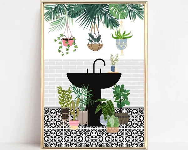 Botanical Tropical Bathroom Wall Art, Boho Art Print