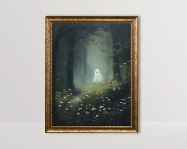 Ghost in Forest Cute Ghost Painting, Dark Cottagecore