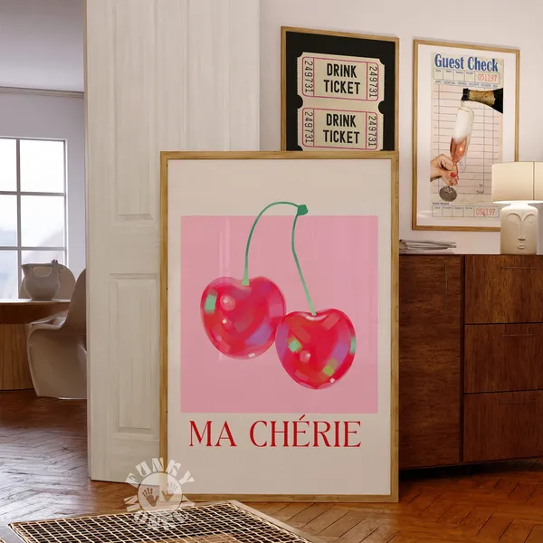 Cherry Retro Wall Art Print, 70s Aesthetic