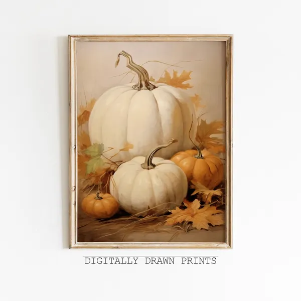 Pumpkin Still Life Painting, Vintage Autumn Wall Print