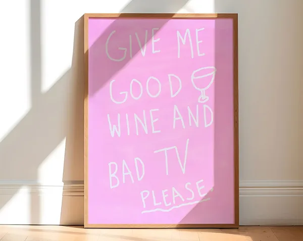 Wine Print, Trendy Pink Living Room Art