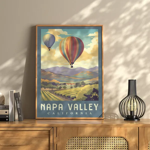 Napa Valley California Travel Poster, Hot Air Balloons