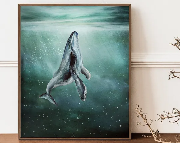 Whale In Stars Ocean-Themed Nursery Art Print