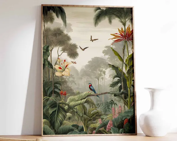Vintage Botanical Tropical Floral Poster, Rousseau-Inspired