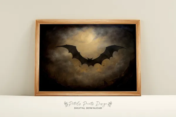 Vintage Bat Halloween Print, Rustic Decor