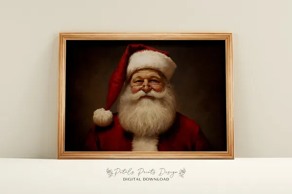 Santa Still Life Painting, Rustic Christmas Art