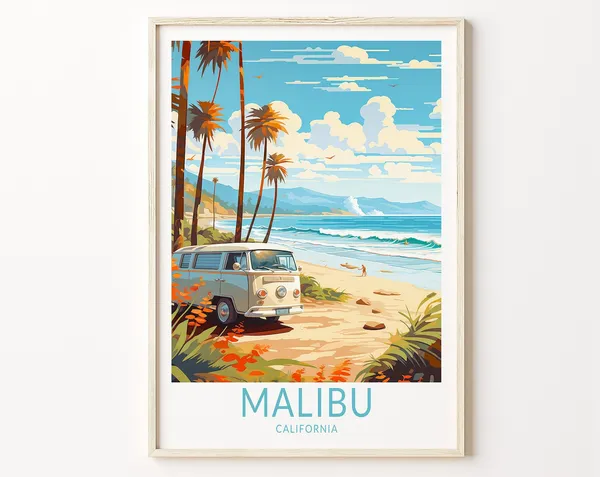 Malibu Coastal California Travel Poster, Wall Art Print