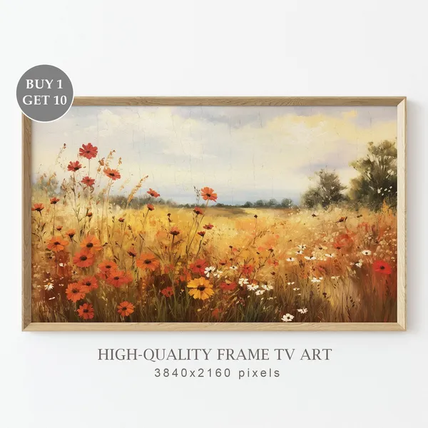 Fall Wildflower Field Vintage Painting Art Print