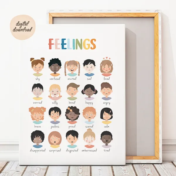 Rainbow Feelings Chart Art Print, School Counselor Decor