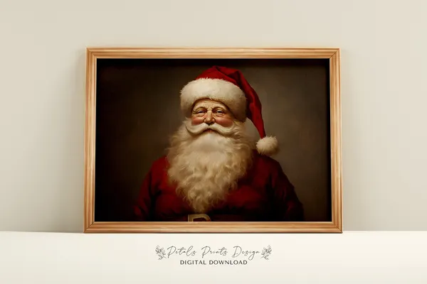 Santa Still Life Painting, Rustic Christmas Art Print
