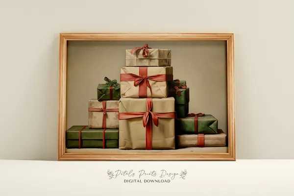 Vintage Christmas Presents Holiday Art Print