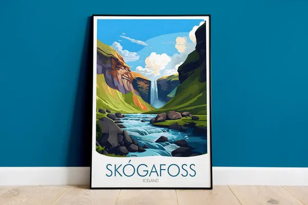 Iceland Travel Print, Skogafoss Waterfall