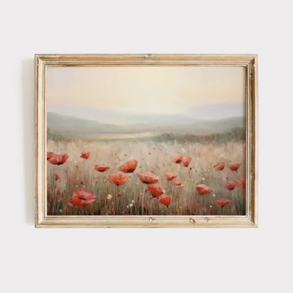Poppy Field Painting, French Country Landscape Art Print
