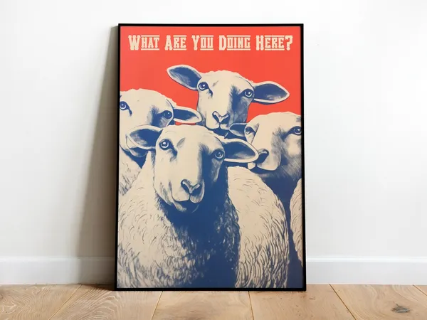 Funny Sheep Bathroom Art Print, Retro Restroom Decor
