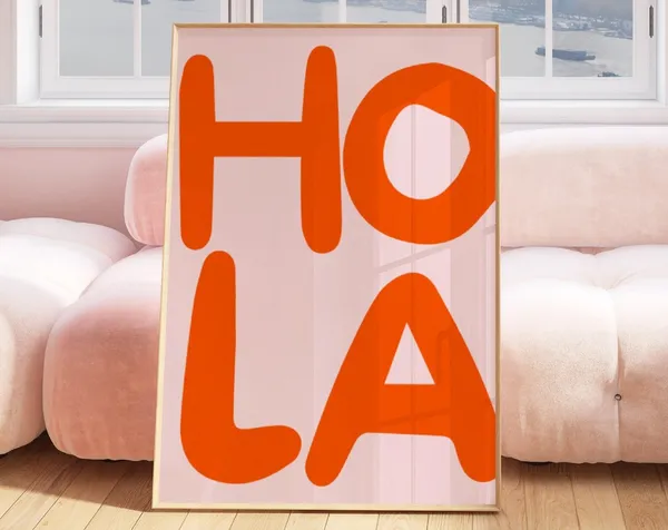 Hola Retro Quote Print, Pink Orange Typography