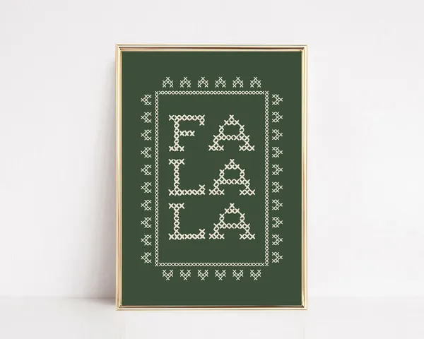 Fa La La Green Kitschy Christmas Wall Art Print