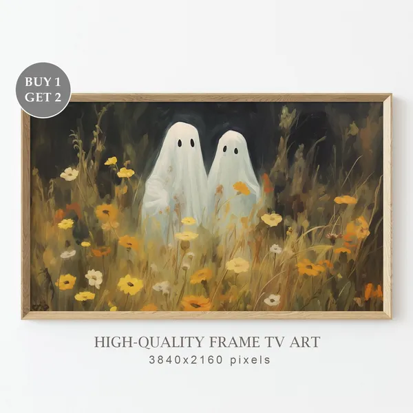 Halloween Ghosts In A Wildflowers Field Art Print