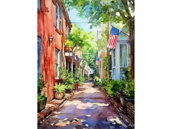Charleston SC Watercolor Cityscape, South Carolina Art Print