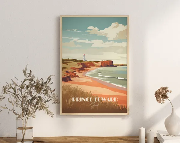Pei Beach Strolls Lighthouse Views Travel Poster