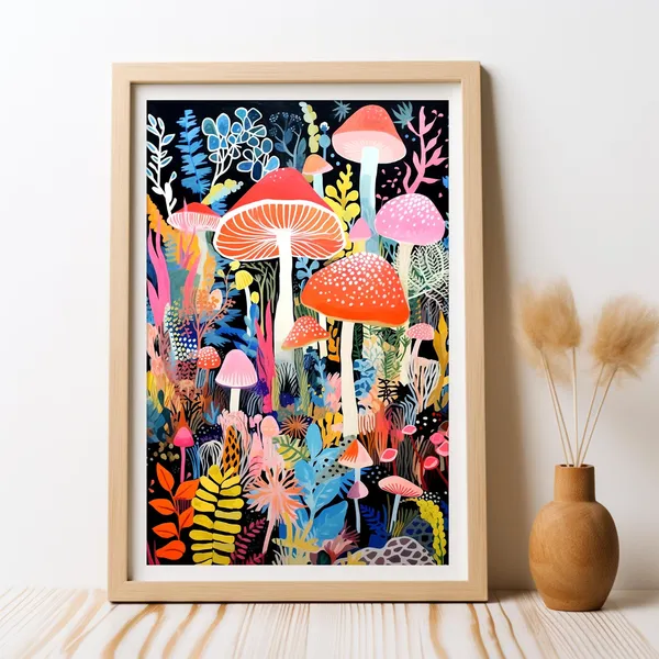 Enchanted Mushroom Garden, Botanical Poster