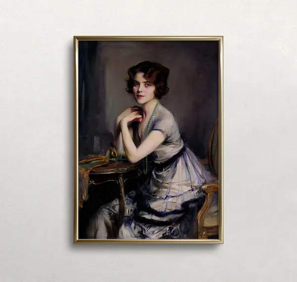 Vintage Woman Portrait Art Print, Moody Decor