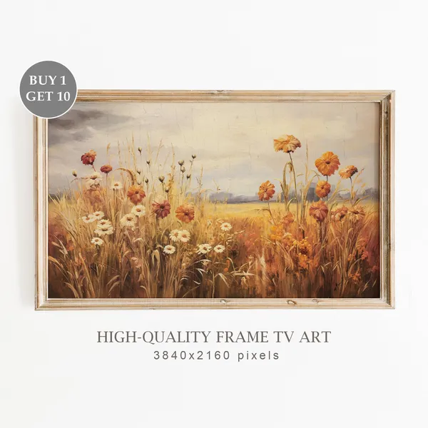 Wildflower Field Autumn Meadow, Vintage Art Print