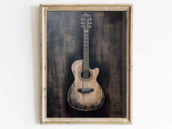 Vintage Guitar Wall Art, Acoustic Guitar Poster Print