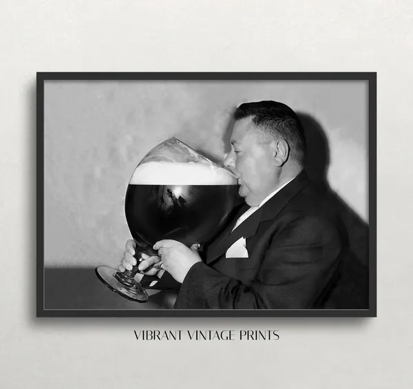 Fat Man Drinking Beer Vintage Bar Wall Art Print