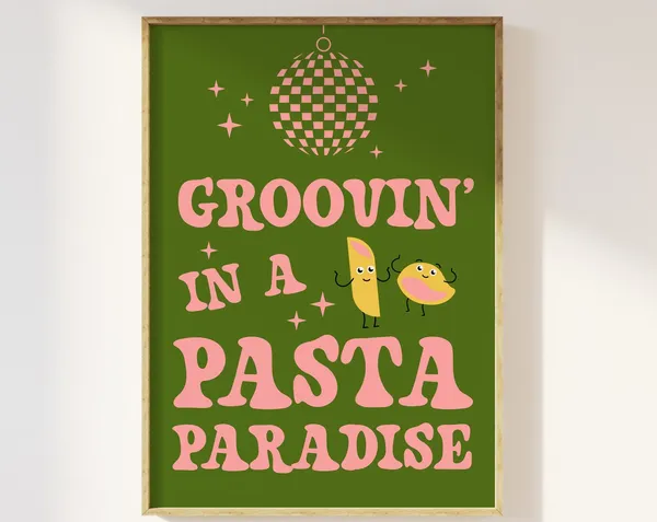 Groovin In A Pasta Paradise Funky Retro Kitchen Print