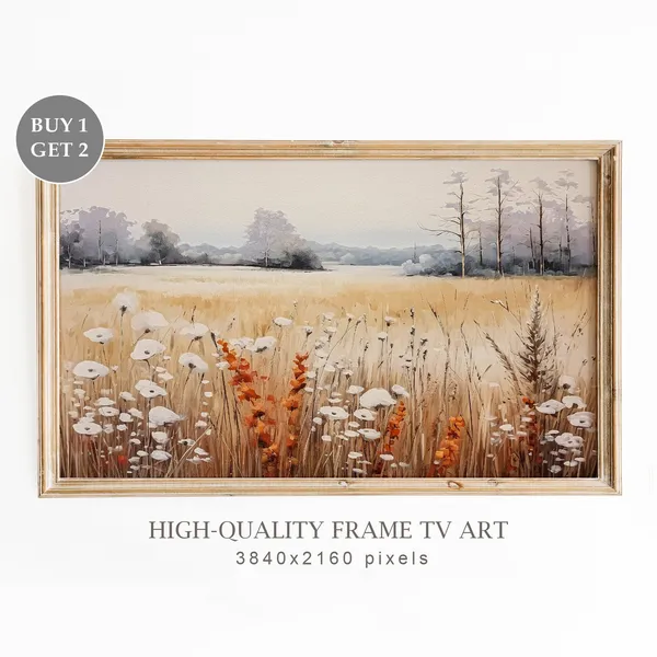 Winter Wild Flowers Field Vintage Art Print