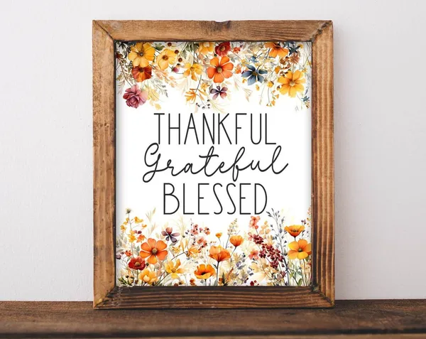 Thankful Grateful Blessed Watercolor Quote Art Print