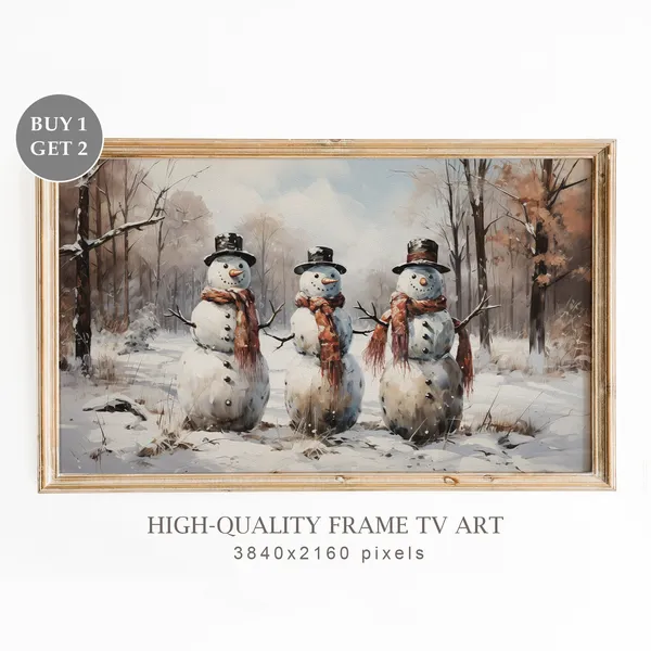 Winter Snowmen TV Frame Art, Vintage Christmas Decor