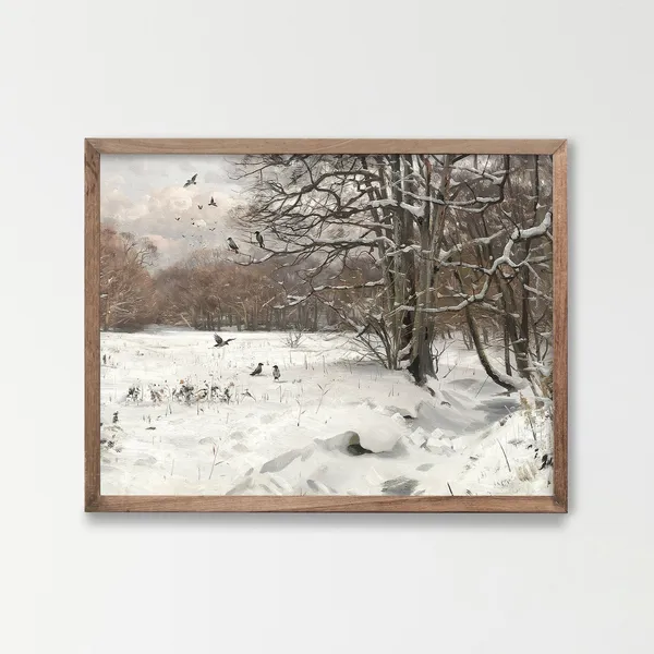 Vintage Snowy Tree Woodland Landscape Art Print