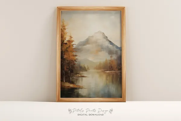 Rustic Fall Landscape Vintage Autumn Countryside Art Print