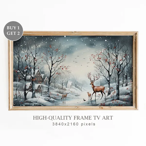 Christmas Landscape Art Print, Modern Winter Decor