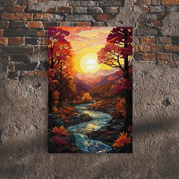 Fall Mosaic Stained Glass Style Autumn Art Print