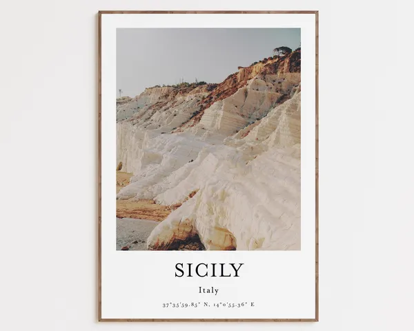 Sicily Beach Travel Poster, Italy Room Decor