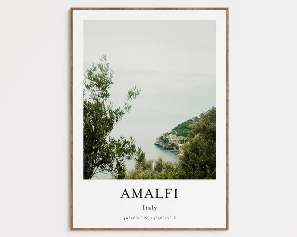 Amalfi Italy Cityscape Travel Poster, Positano Coast