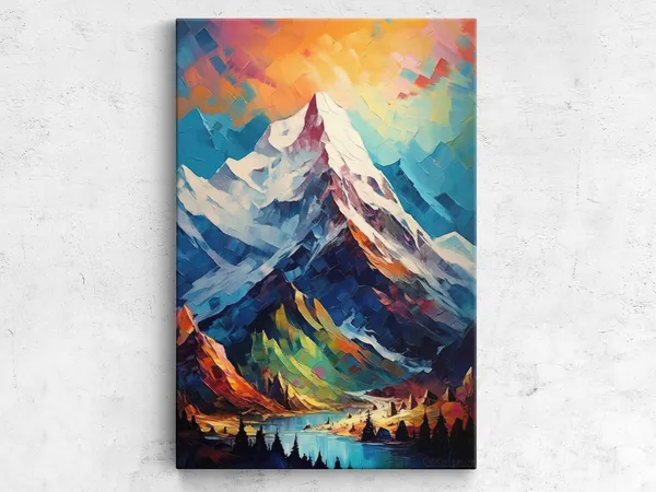Colorful Watercolor Mountain Landscape Art Print