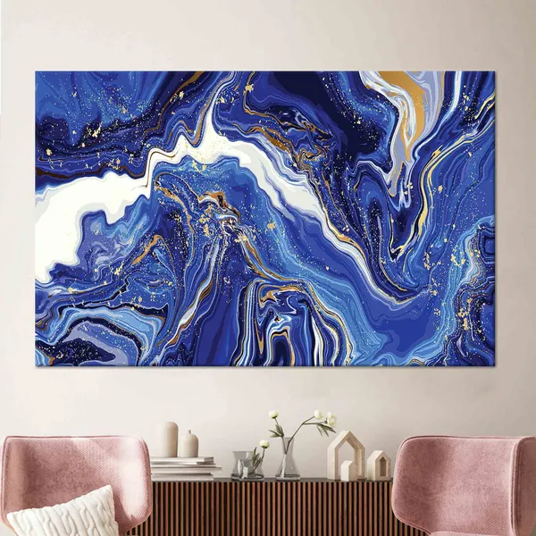 Abstract Marble Art Poster, Navy Blue and Gold