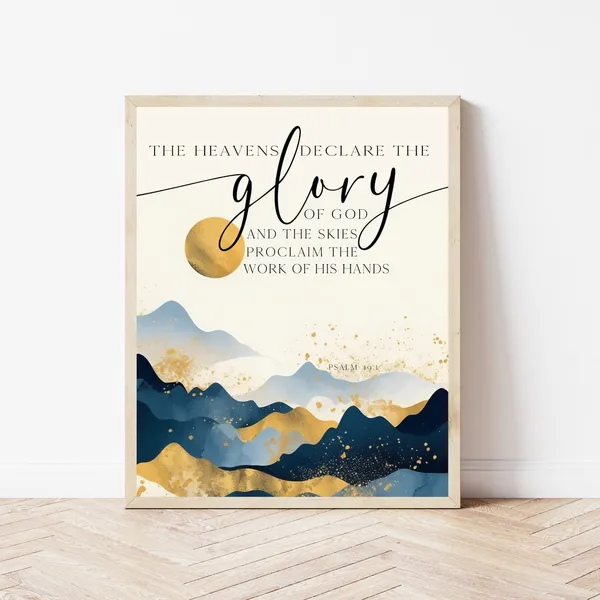 Boho Psalm 19:1 Scripture Art Print, Christian Decor