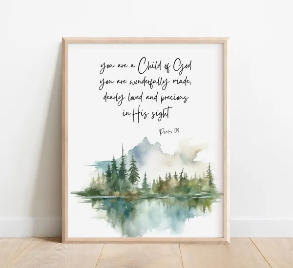 Psalm 139 Bible Verse Watercolor Mountain Art Print