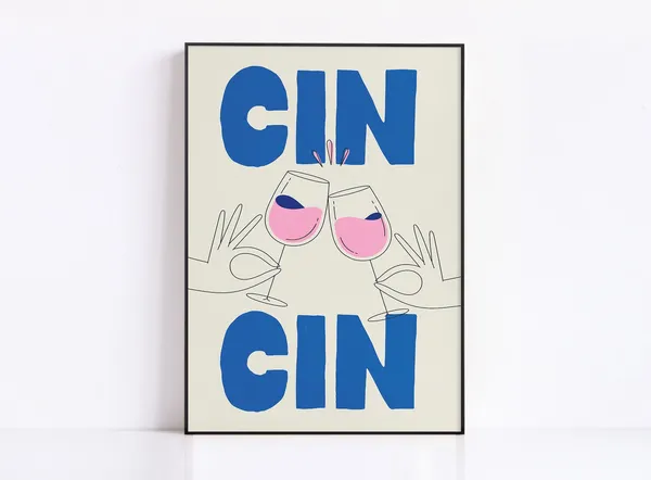 Cin Print Wine Modern Poster, Minimalist Bar Art