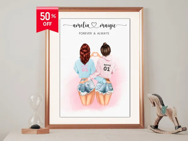 Personalised Bestie Birthday Friendship Gift Art Print
