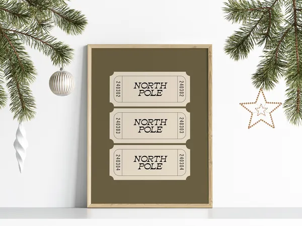 North Pole Ticket Boho Christmas Wall Art Print