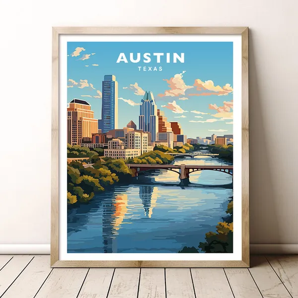 Austin Texas Travel Poster, USA Destination Art