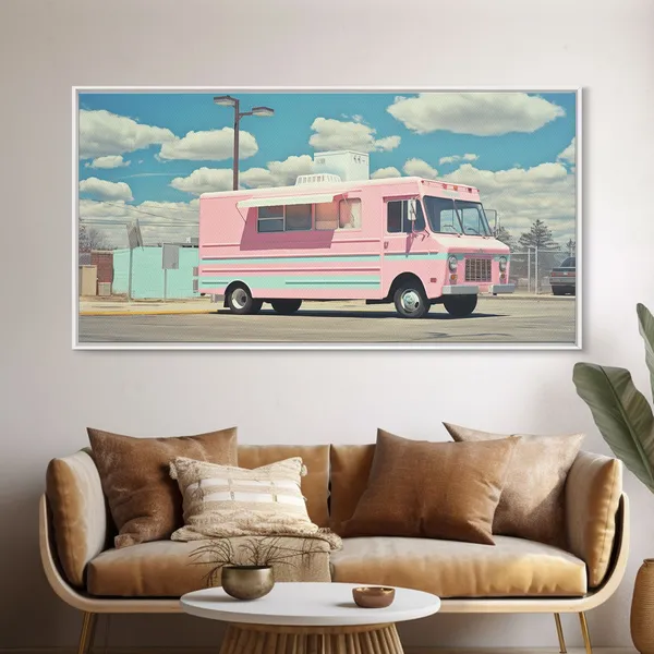 Retro Vaporwave Ice Cream Truck, Vintage Style Art Print