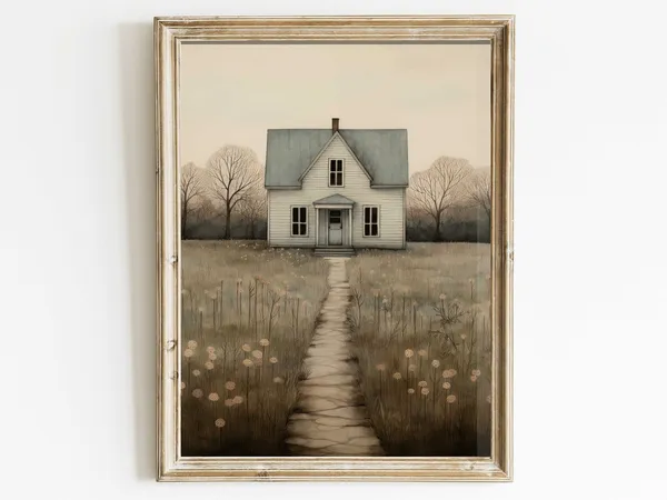 Country House Print, Rustic Farmhouse Wall Art