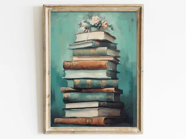 Books Stack Vintage Book Lover Art Print